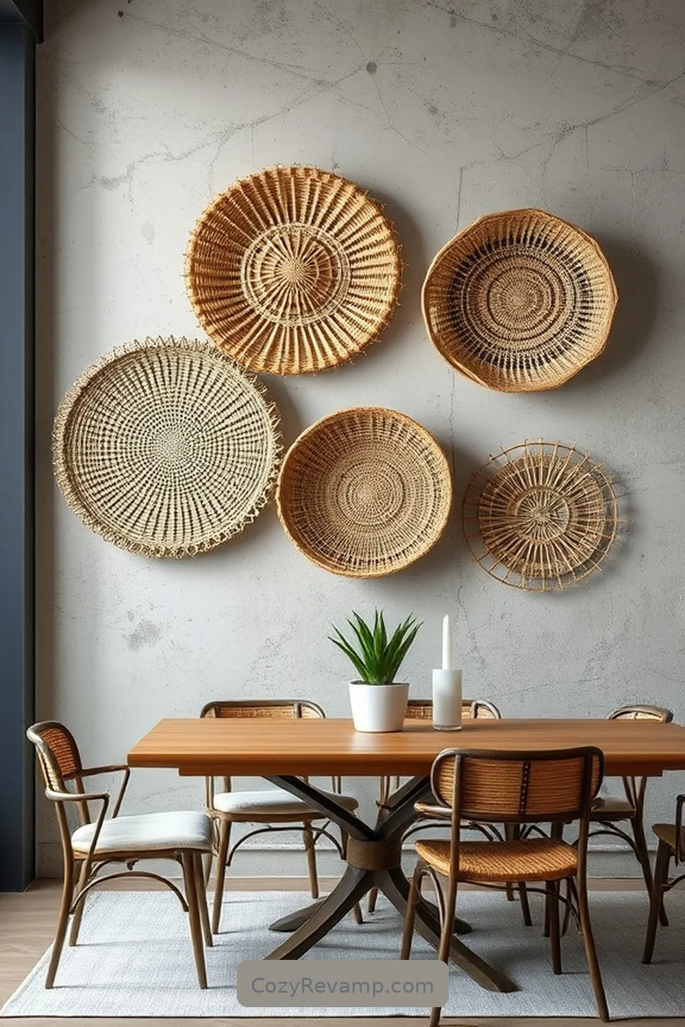16 Ways to Use Natural Fibers in Your Industrial Dining Room 13 Select Seagrass Wall Baskets for Functional Art for 16 Ways to Use Natural Fibers in Your Industrial Dining Room