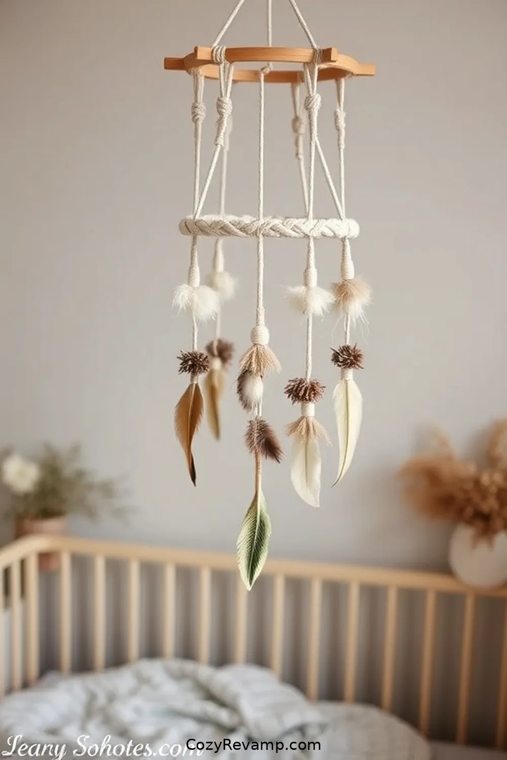 DIY Macramé Mobile for 17 Creative Bohemian Nursery Ideas With Reclaimed Materials