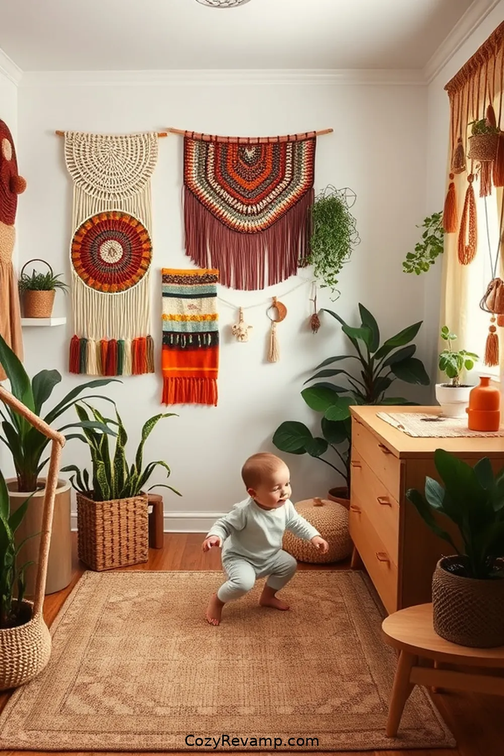 Vintage Textile Wall Hangings for 17 Creative Bohemian Nursery Ideas With Reclaimed Materials