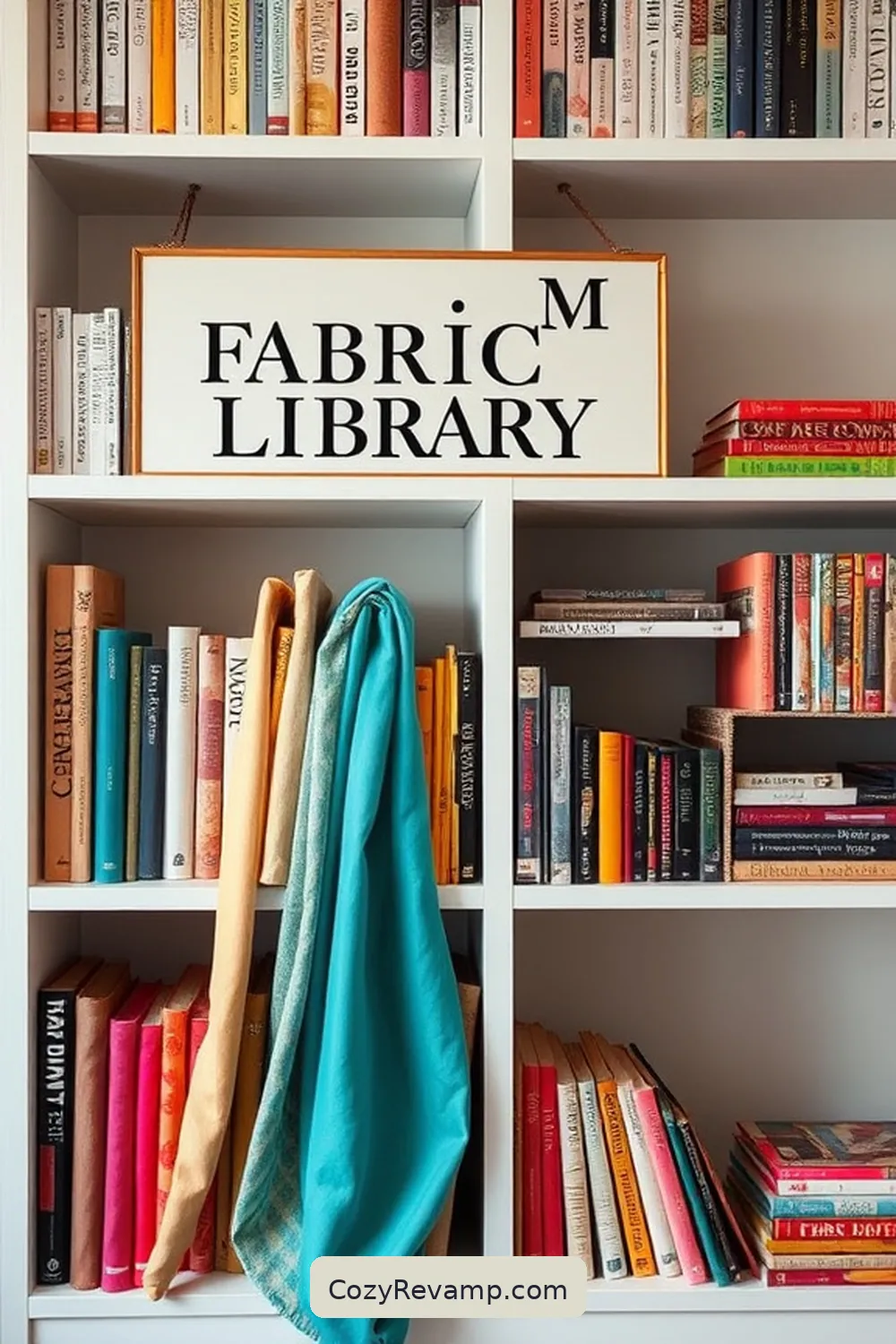 Customized Fabric Library Signage for 17 Creative Ways to Design a Minimalist Library With Upcycled Fabric Materials