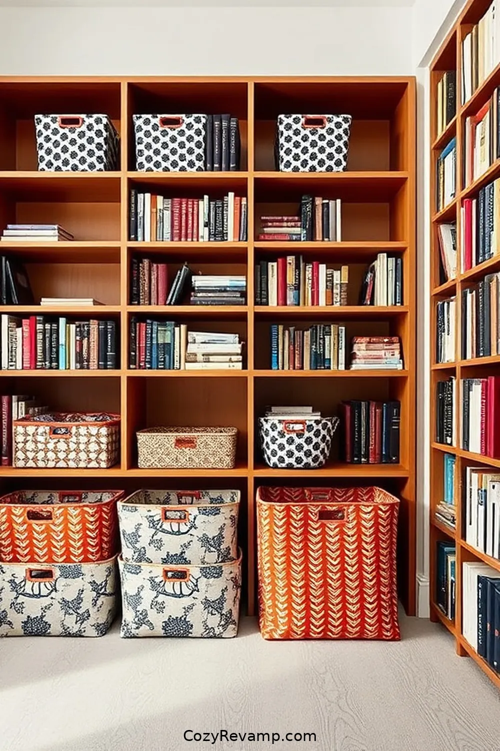 Fabric Storage Bins for Organization for 17 Creative Ways to Design a Minimalist Library With Upcycled Fabric Materials