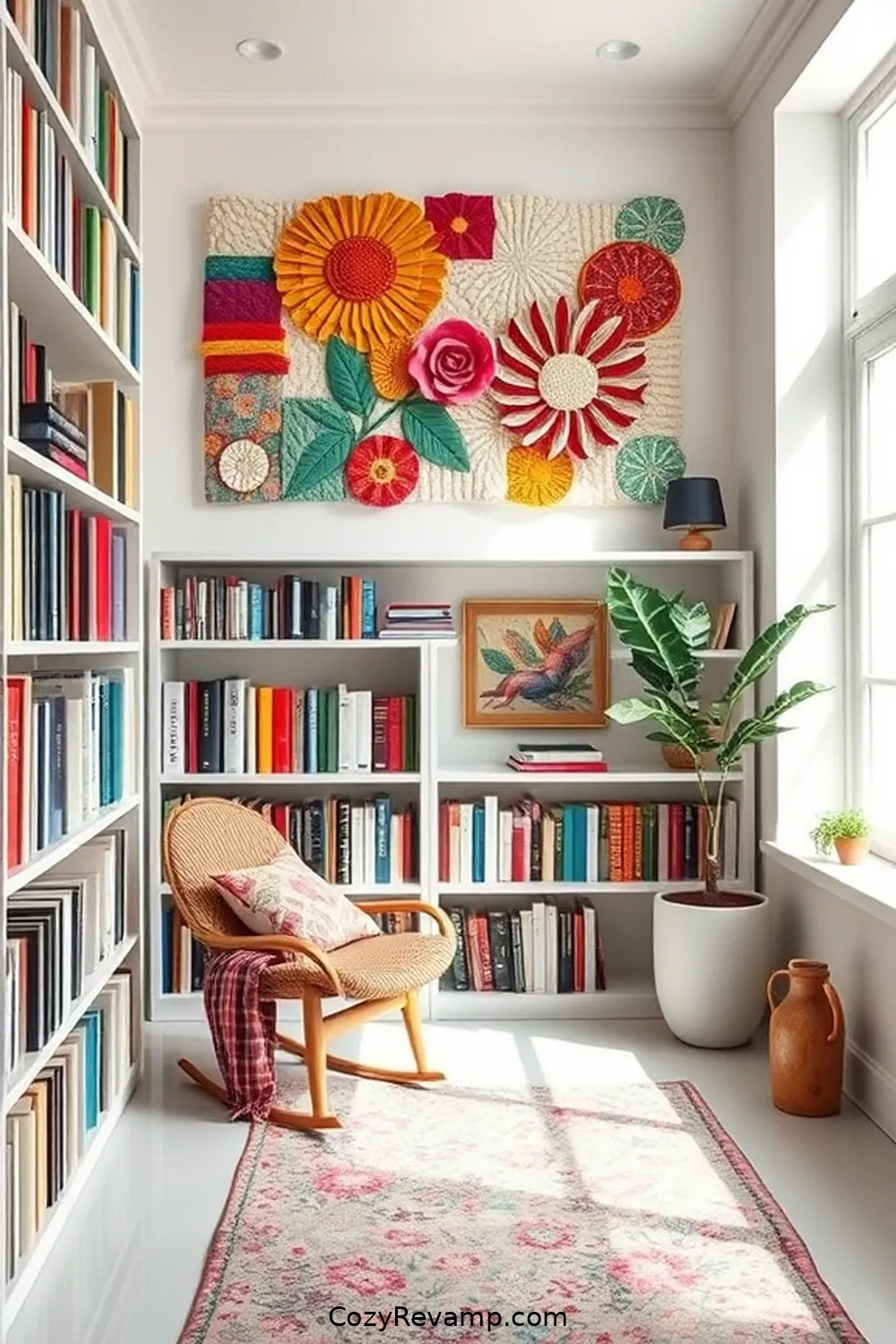 Textile Wall Art for Inspiration for 17 Creative Ways to Design a Minimalist Library With Upcycled Fabric Materials