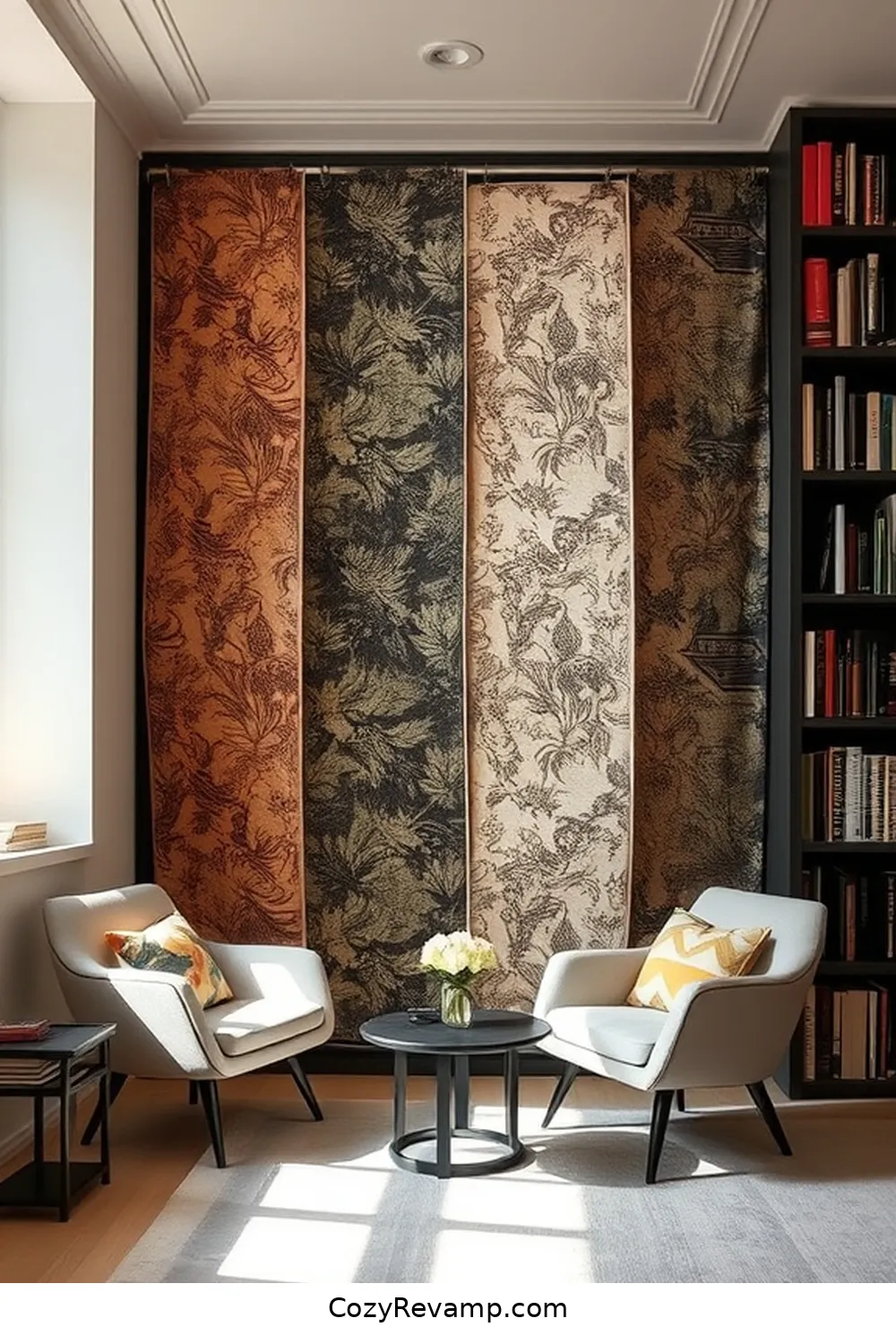 Upcycled Fabric Wall Dividers for 17 Creative Ways to Design a Minimalist Library With Upcycled Fabric Materials