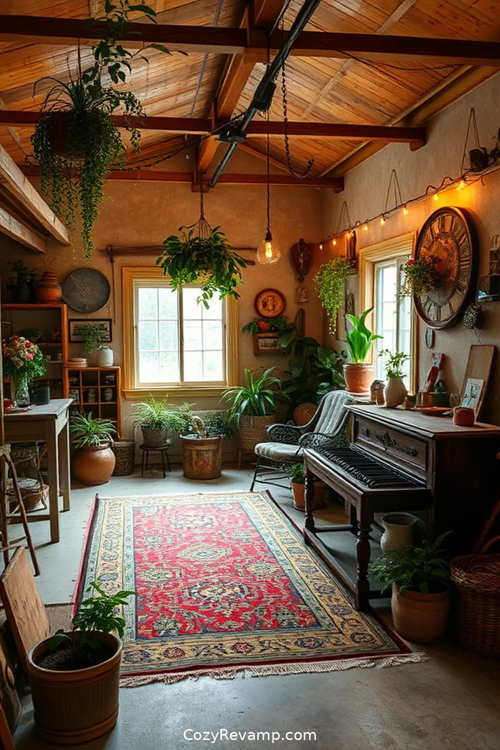Use Antique Rugs for Warmth for 17 Creative Ways to Style a Bohemian Garage With Reclaimed Materials