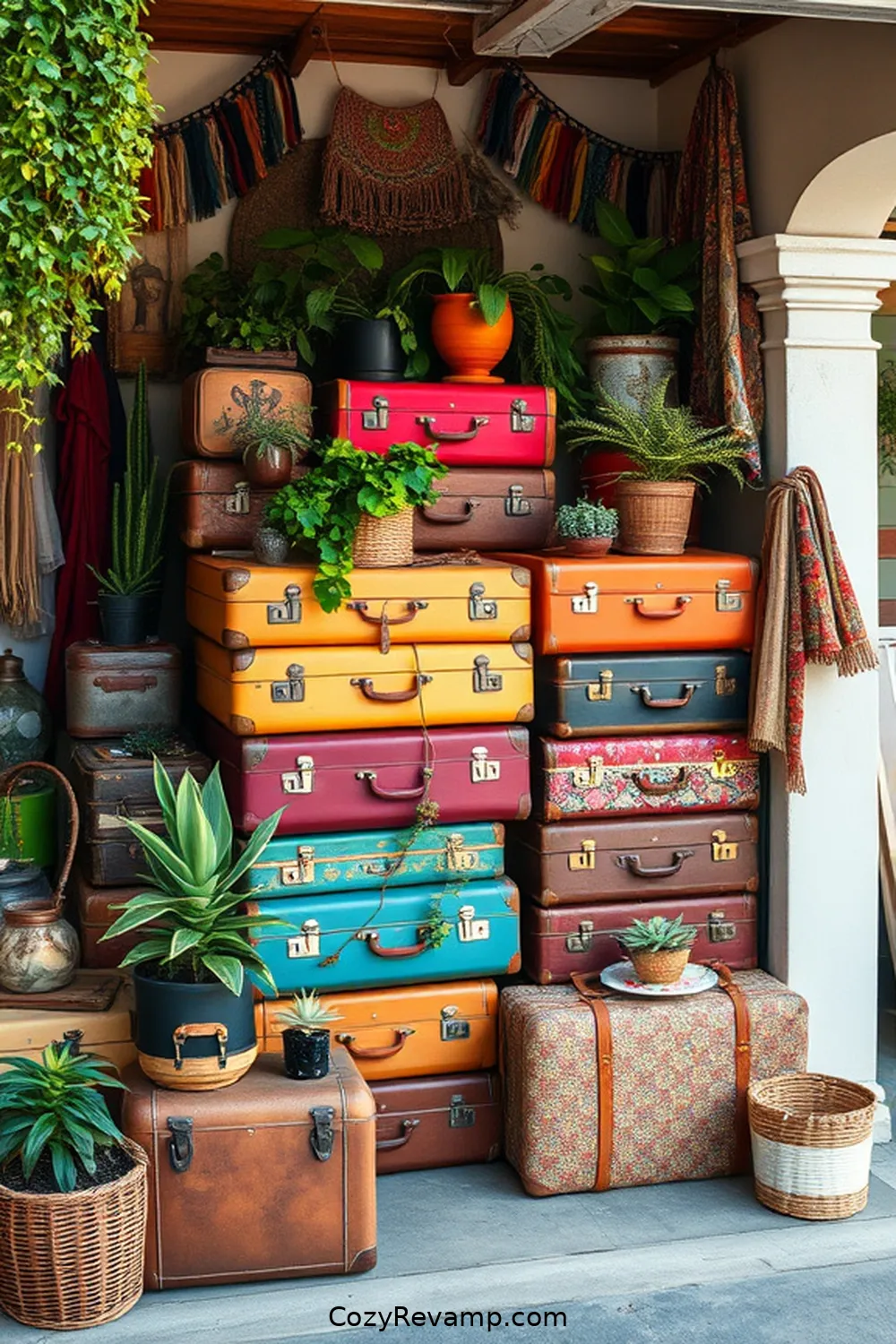 Use Vintage Suitcases for Storage for 17 Creative Ways to Style a Bohemian Garage With Reclaimed Materials