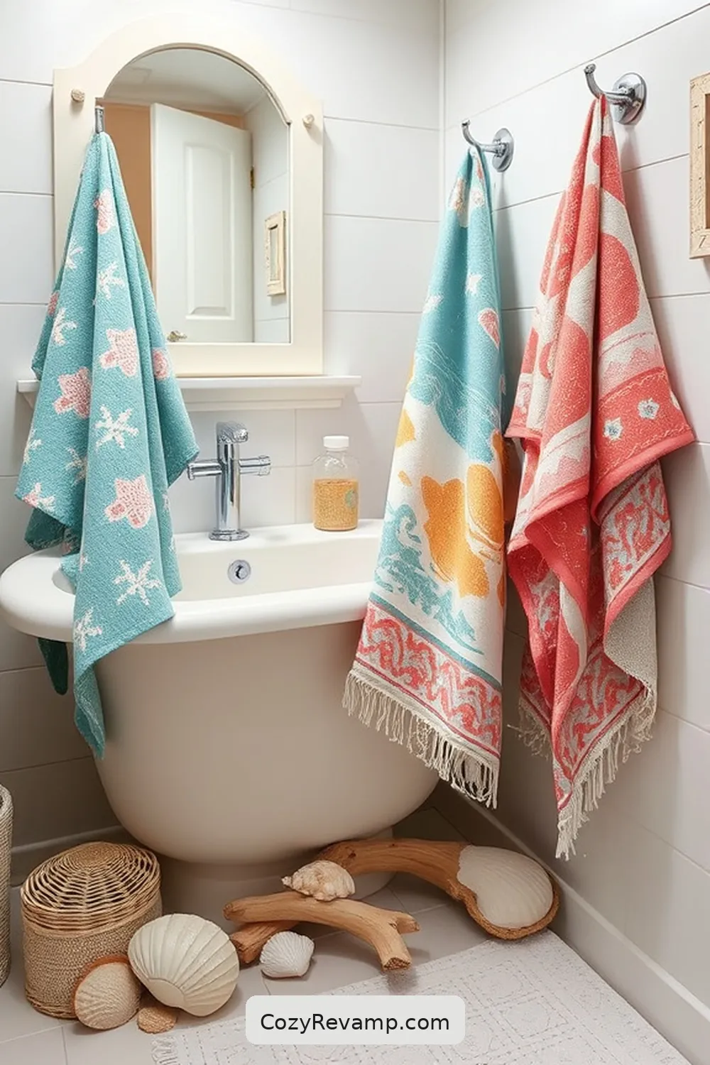 Coastal-Themed Fabric Towels for 17 Creative Ways to Style a Coastal Bathroom With Upcycled Fabric Material