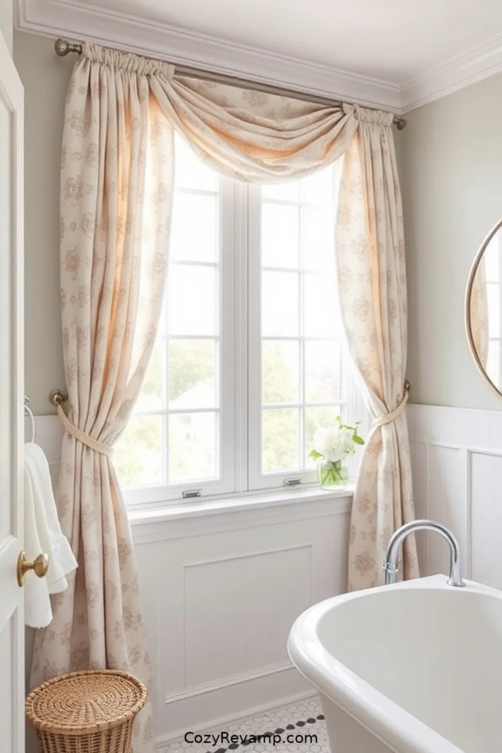 Upcycled Fabric Window Treatments for 17 Creative Ways to Style a Coastal Bathroom With Upcycled Fabric Material