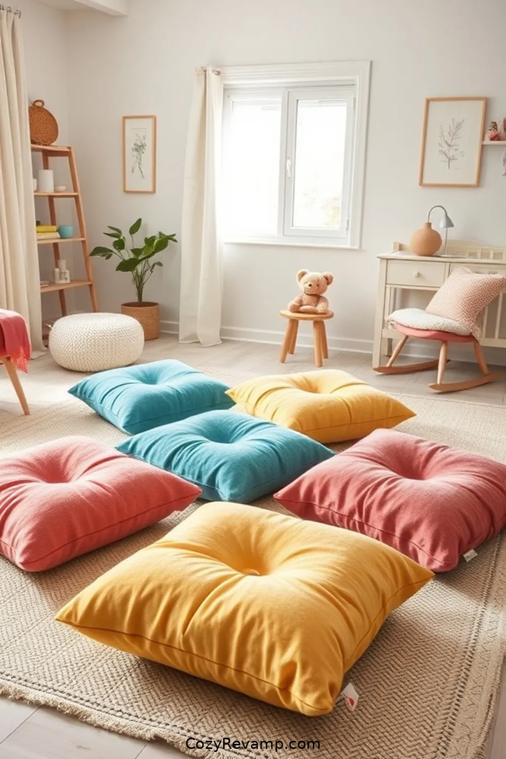 17 Essential Elements of a Mid-Century Modern Nursery Using Organic Cotton Material 14 Playful Floor Cushions for 17 Essential Elements of a Mid-Century Modern Nursery Using Organic Cotton Material