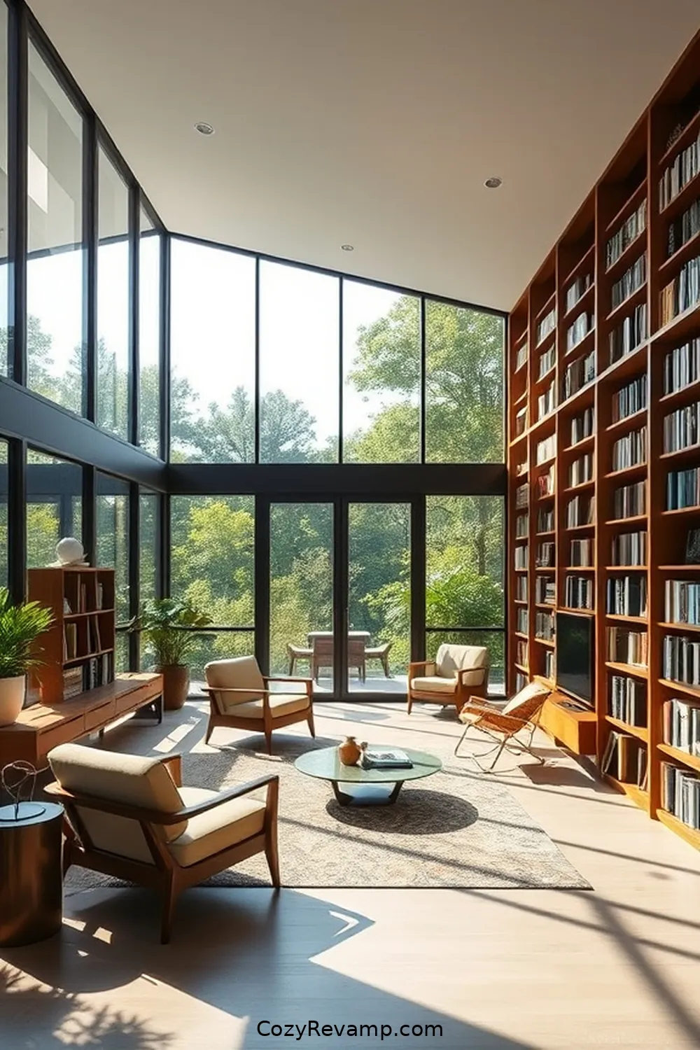 17 Essential Materials for a Mid-Century Modern Library With Solar-Powered Lights 9 Glass for Large Windows for 17 Essential Materials for a Mid-Century Modern Library With Solar-Powered Lights