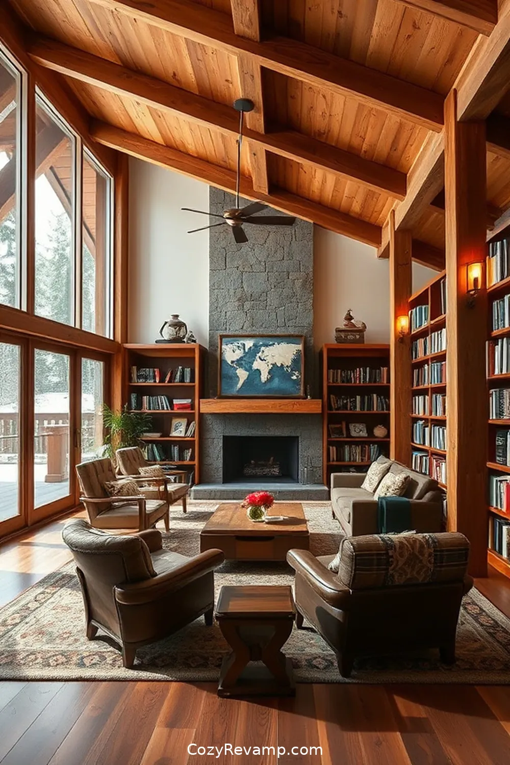 17 Essential Materials for a Mid-Century Modern Library With Solar-Powered Lights 15 Salvaged Timber for Structural Elements for 17 Essential Materials for a Mid-Century Modern Library With Solar-Powered Lights