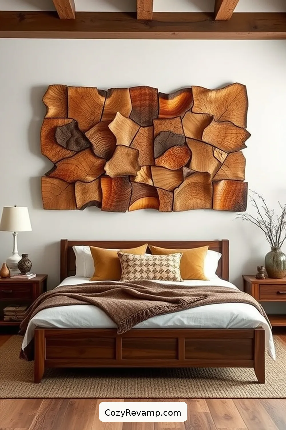 17 Stunning Ideas for a Rustic Bedroom With Recycled Wood Material 16 Recycled Wood Wall Art for 17 Stunning Ideas for a Rustic Bedroom With Recycled Wood Material