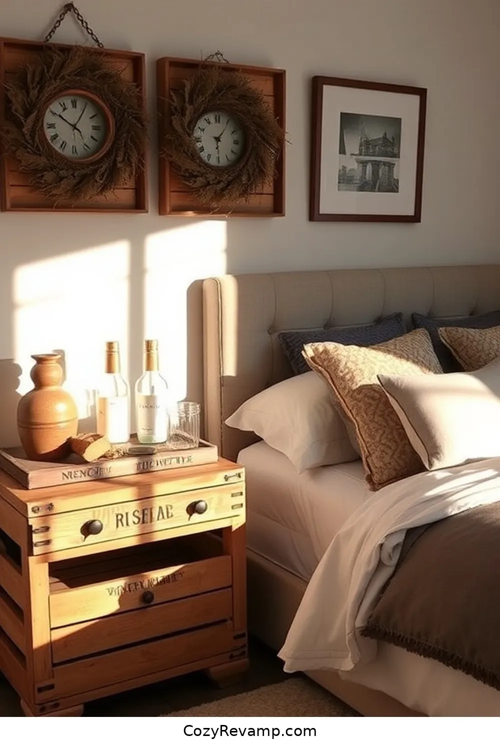 17 Stunning Ideas for a Rustic Bedroom With Recycled Wood Material 4 Vintage Crate Nightstands for 17 Stunning Ideas for a Rustic Bedroom With Recycled Wood Material