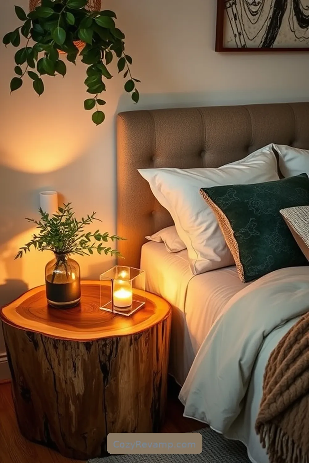 17 Stunning Ideas for a Rustic Bedroom With Recycled Wood Material 15 Wood Slab Side Tables for 17 Stunning Ideas for a Rustic Bedroom With Recycled Wood Material
