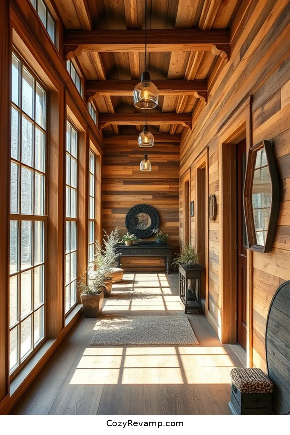 Reclaimed Wood Paneling for a Rustic Touch for 17 Stunning Modern Farmhouse Hallway Ideas With Reclaimed Materials