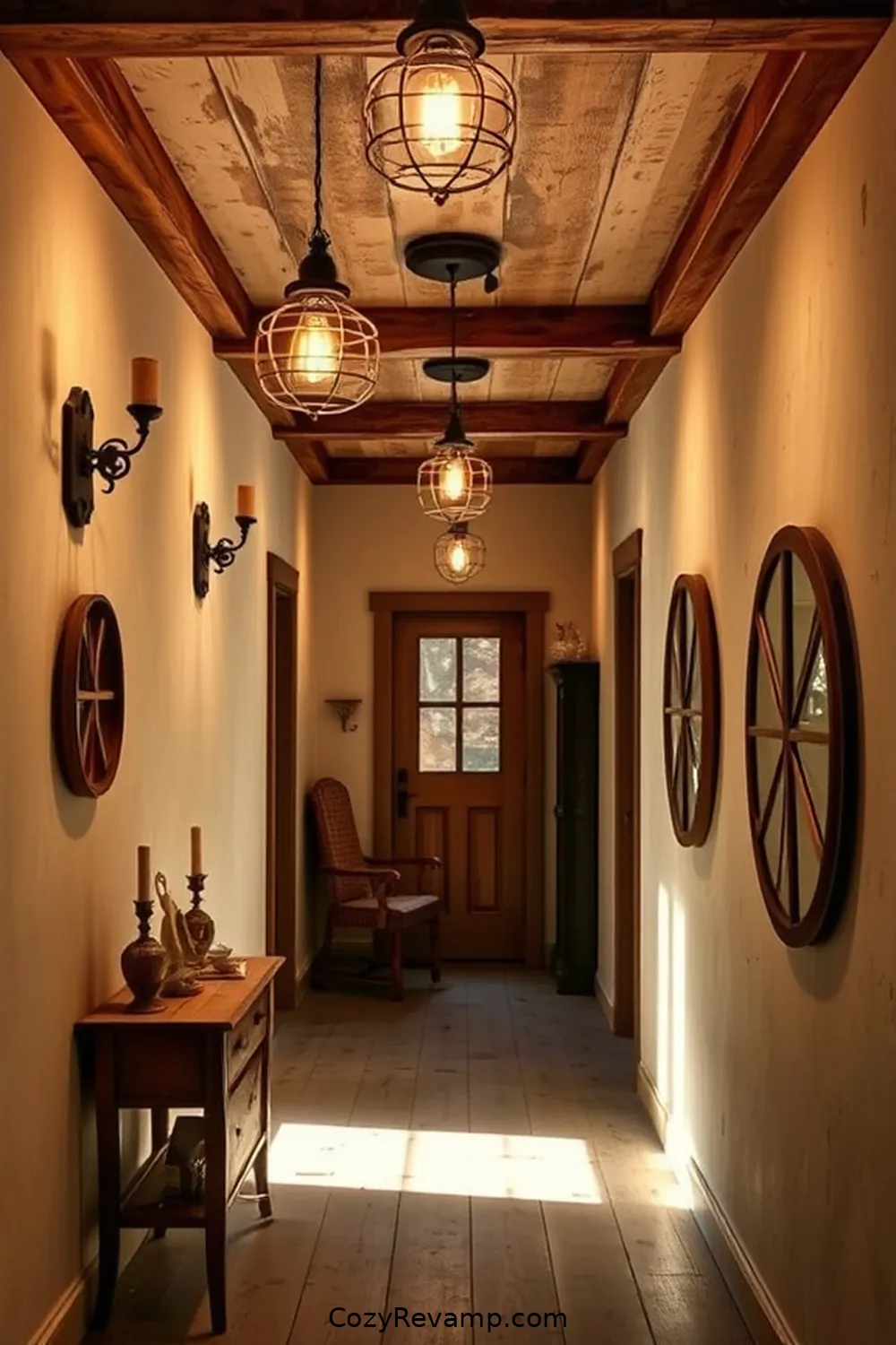 Rustic Lighting Fixtures With Reclaimed Elements for 17 Stunning Modern Farmhouse Hallway Ideas With Reclaimed Materials
