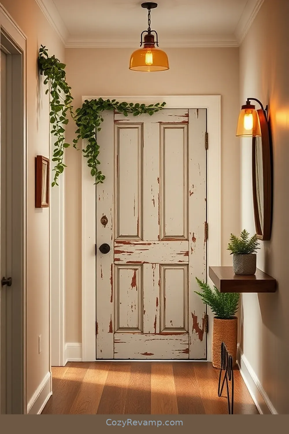 Vintage Door Repurposed as a Hallway Feature for 17 Stunning Modern Farmhouse Hallway Ideas With Reclaimed Materials