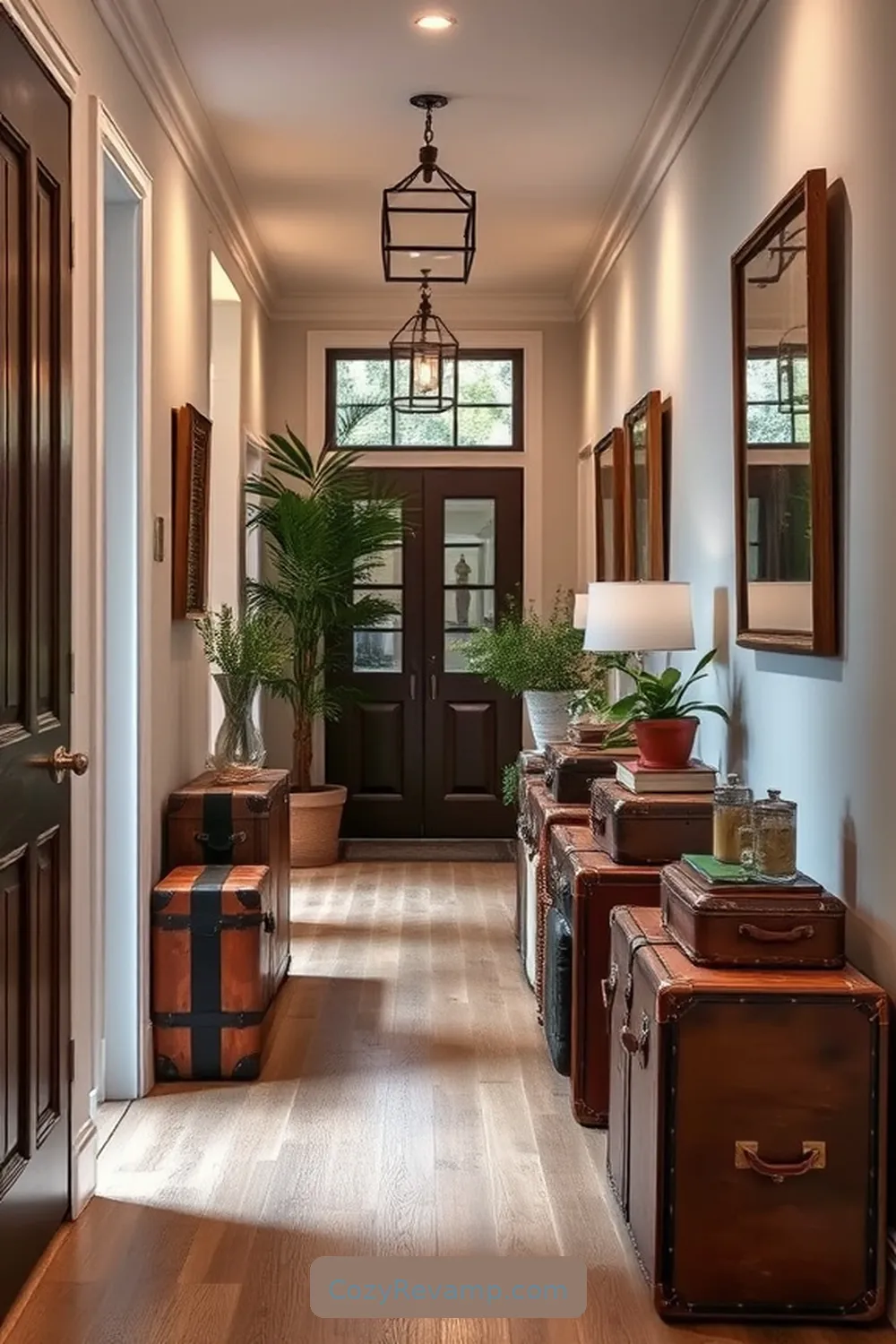 Vintage Suitcases as Functional Decor for 17 Stunning Modern Farmhouse Hallway Ideas With Reclaimed Materials
