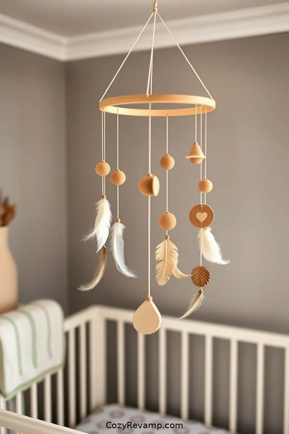 Create a Mobile With Natural Materials for 17 Tips for a Mid-Century Modern Nursery Using Recycled Wood Materials