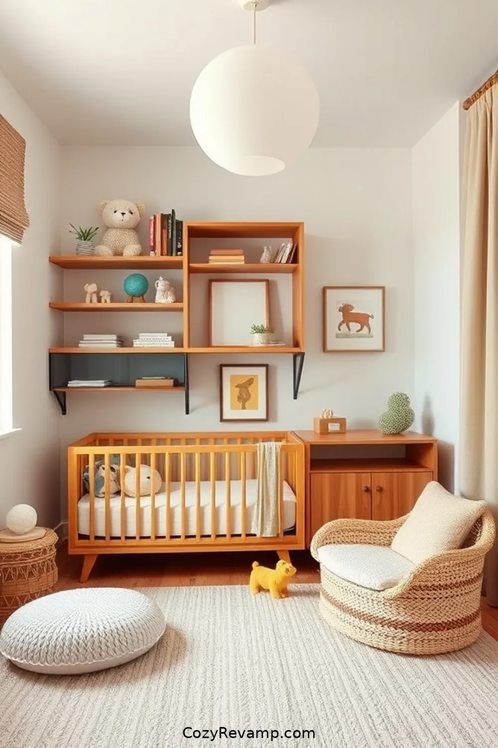 Design Custom Shelving Units for 17 Tips for a Mid-Century Modern Nursery Using Recycled Wood Materials