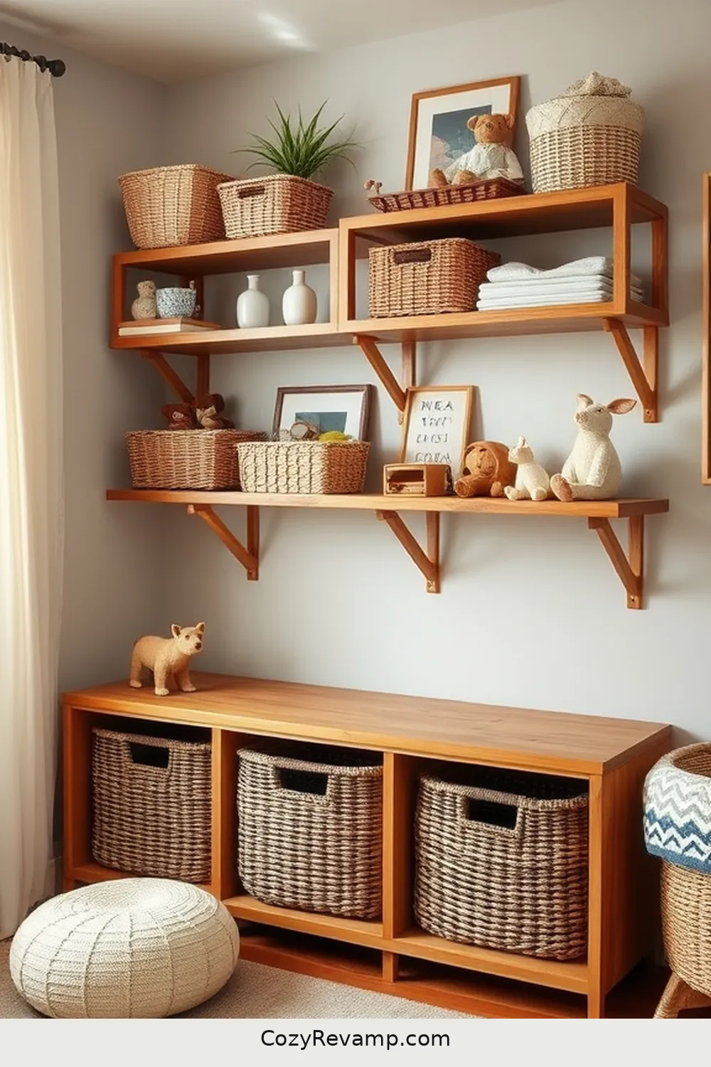 Make Creative Storage Solutions for 17 Tips for a Mid-Century Modern Nursery Using Recycled Wood Materials