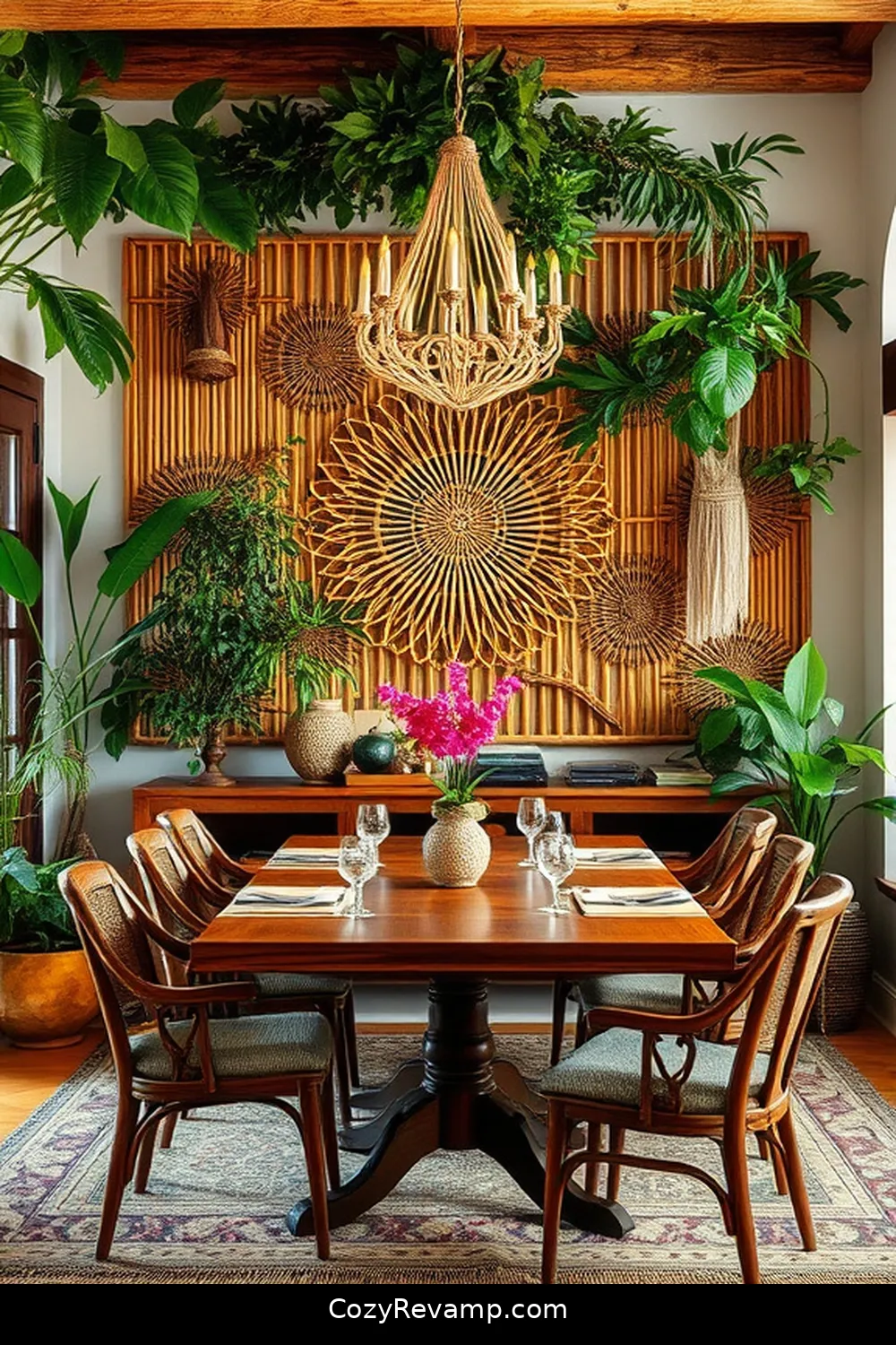 17 Ways to Create a Bohemian Dining Room Using Bamboo Material 4 Add Bamboo Wall Decor for 17 Ways to Create a Bohemian Dining Room Using Bamboo Material