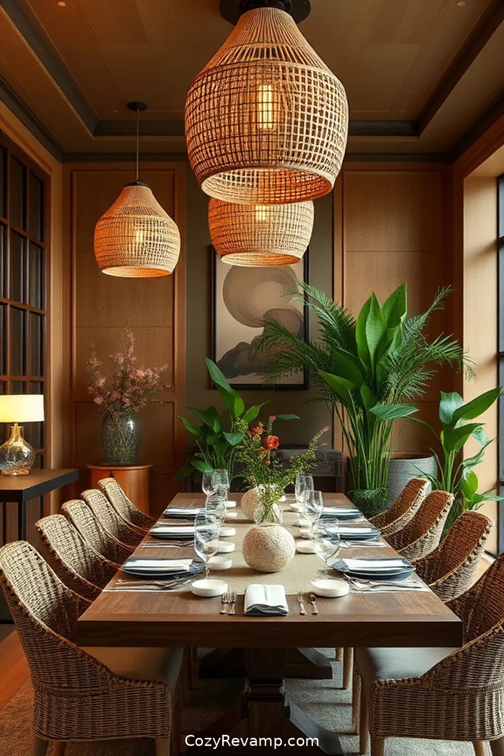 17 Ways to Create a Bohemian Dining Room Using Bamboo Material 6 Integrate Bamboo Lighting Fixtures for 17 Ways to Create a Bohemian Dining Room Using Bamboo Material