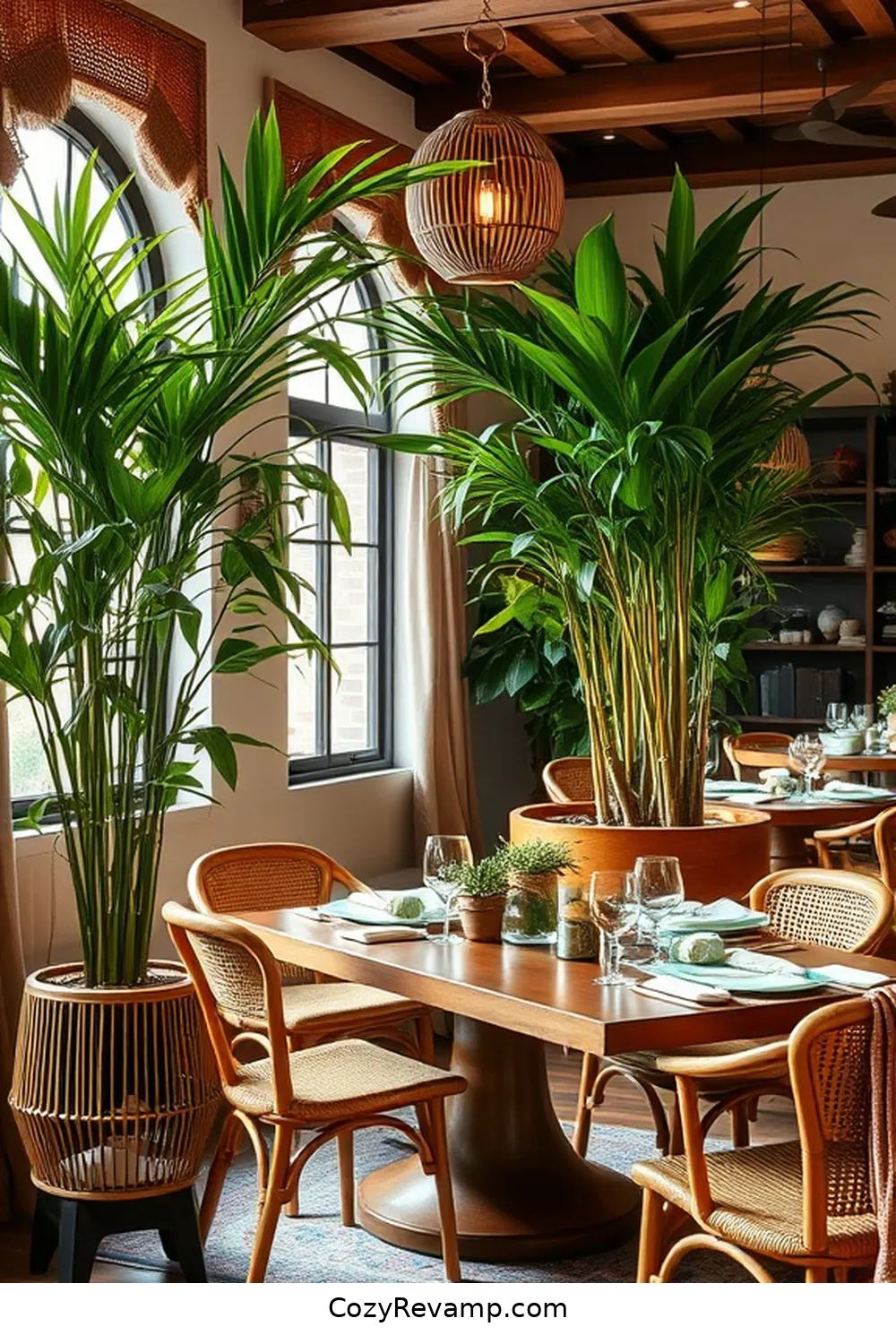 17 Ways to Create a Bohemian Dining Room Using Bamboo Material 10 Use Bamboo Planters for Greenery for 17 Ways to Create a Bohemian Dining Room Using Bamboo Material