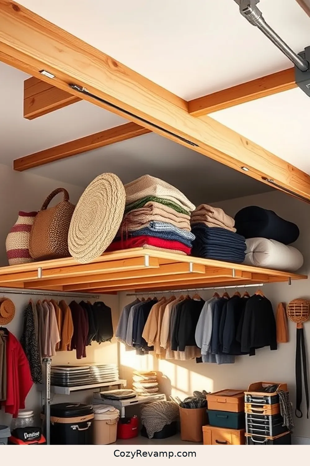 Construct a Wooden Ceiling Rack for Seasonal Items for 17 Ways to Create a Minimalist Garage With Recycled Wood Materials