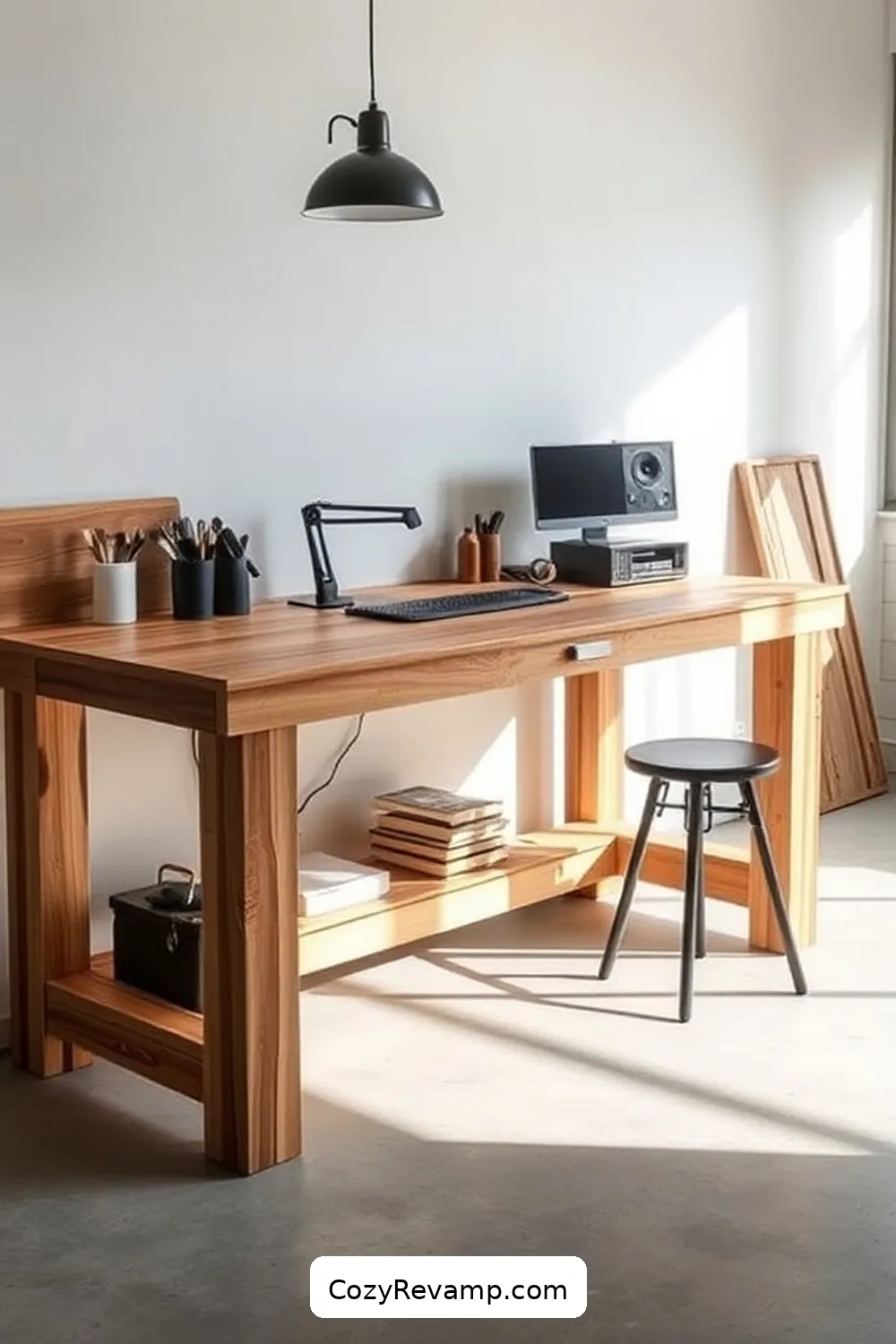 Construct a Workbench With Reclaimed Wood for 17 Ways to Create a Minimalist Garage With Recycled Wood Materials