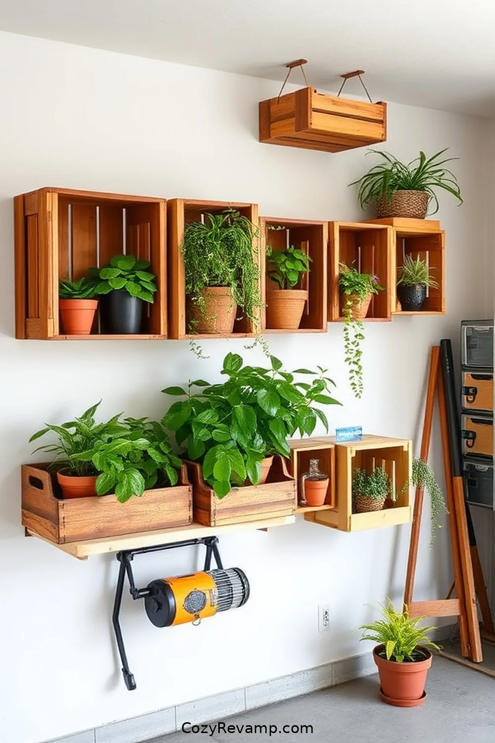 Craft Wall-Mounted Wooden Crates for 17 Ways to Create a Minimalist Garage With Recycled Wood Materials