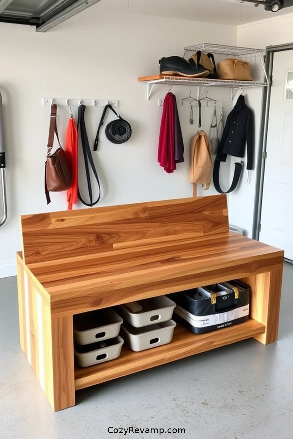 Create a Recycled Wood Storage Bench for 17 Ways to Create a Minimalist Garage With Recycled Wood Materials