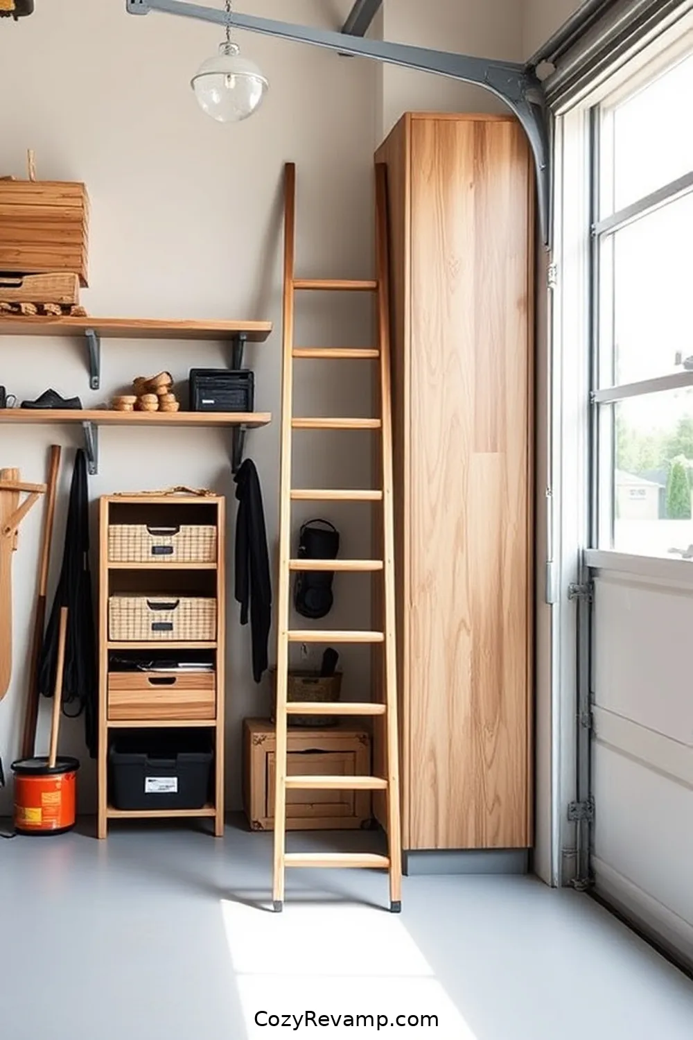 Create a Wooden Ladder for Storage for 17 Ways to Create a Minimalist Garage With Recycled Wood Materials