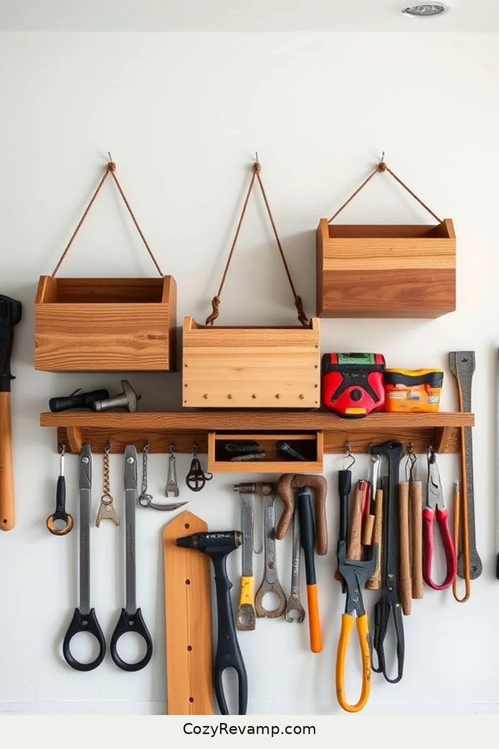 Install Hanging Wooden Storage Bins for 17 Ways to Create a Minimalist Garage With Recycled Wood Materials