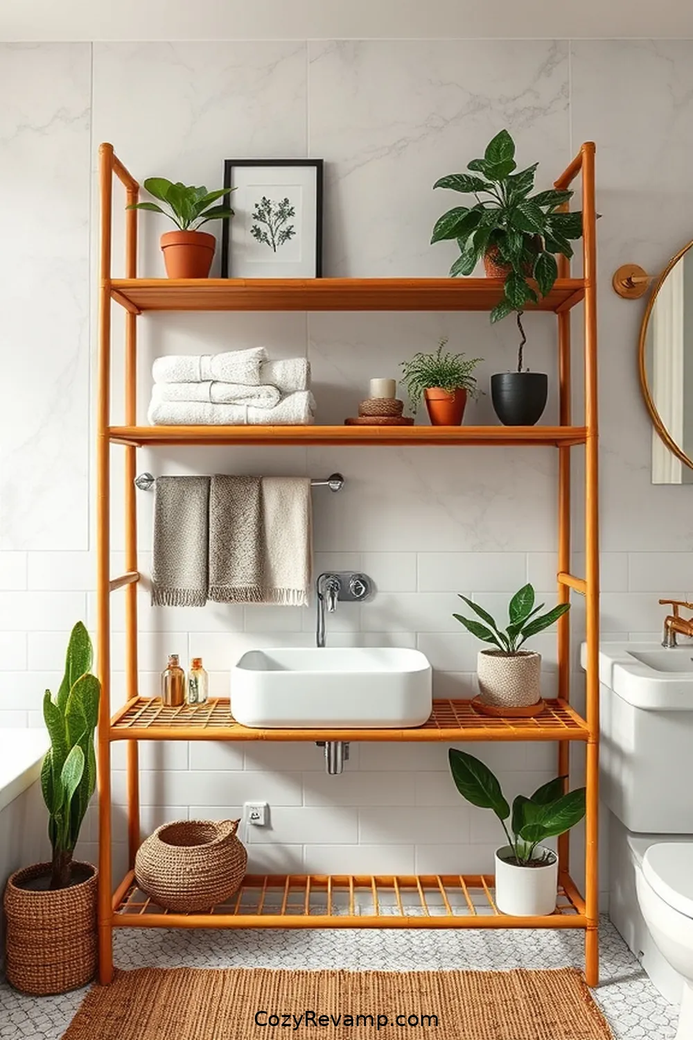 17 Ways to Use Bamboo Material in Your Mid-Century Modern Bathroom 4 Bamboo Shelving Units for 17 Ways to Use Bamboo Material in Your Mid-Century Modern Bathroom