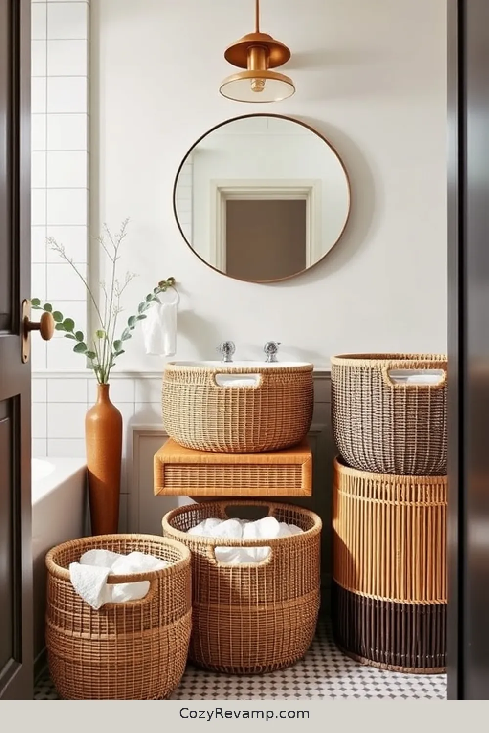 17 Ways to Use Bamboo Material in Your Mid-Century Modern Bathroom 11 Bamboo Storage Baskets for 17 Ways to Use Bamboo Material in Your Mid-Century Modern Bathroom