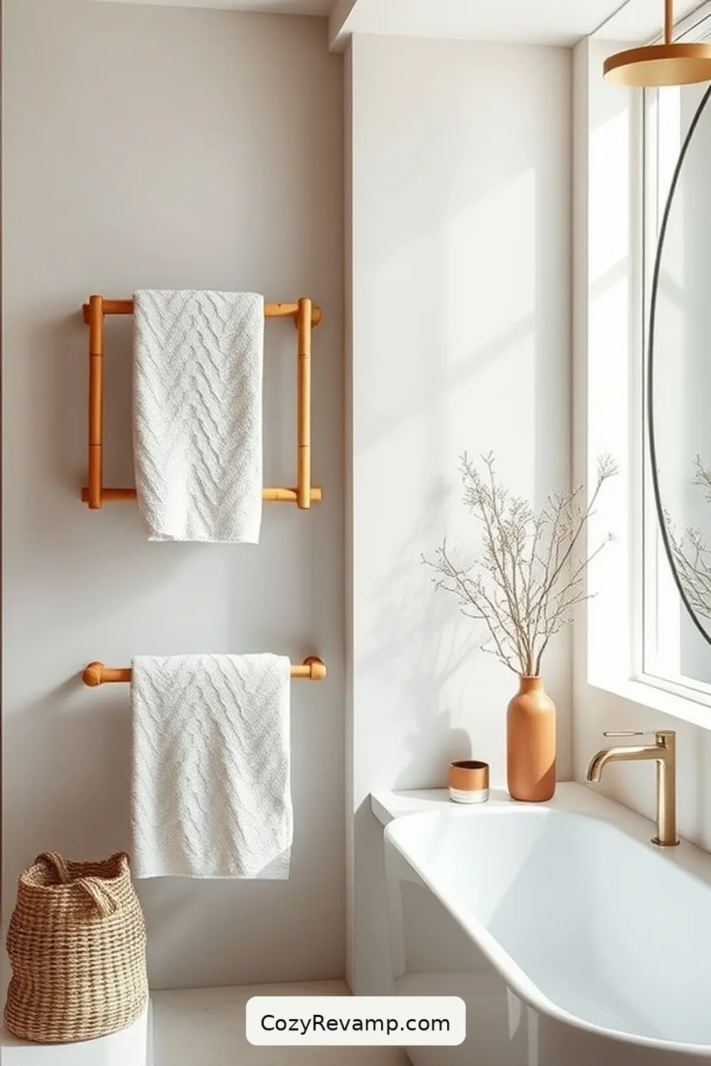 17 Ways to Use Bamboo Material in Your Mid-Century Modern Bathroom 7 Bamboo Towel Racks for 17 Ways to Use Bamboo Material in Your Mid-Century Modern Bathroom