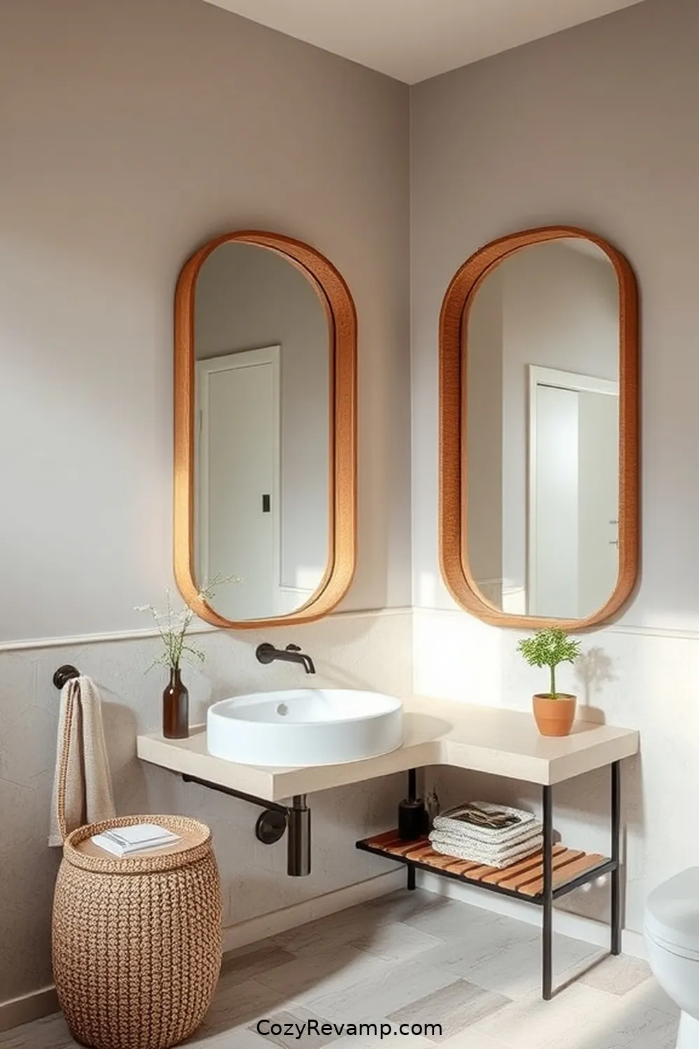 Cork Mirror Frames for Added Style for 17 Ways to Use Cork Material in Your Mid-Century Modern Bathroom