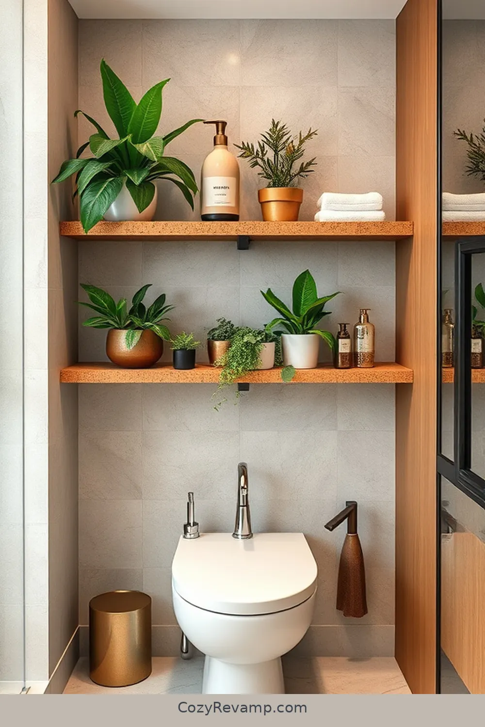 Cork Shelving for Stylish Storage for 17 Ways to Use Cork Material in Your Mid-Century Modern Bathroom