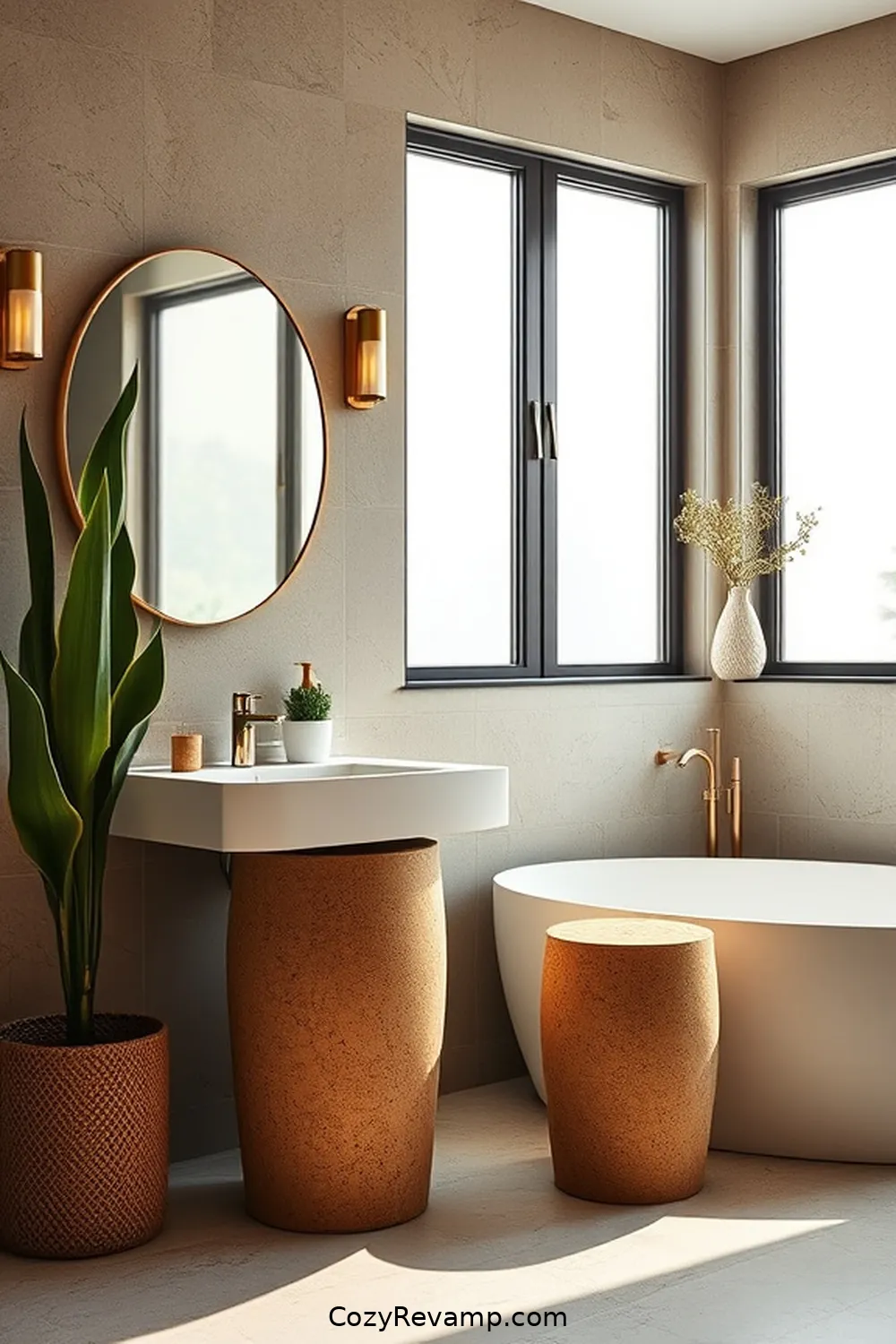 Cork Waste Bins for Eco-Friendly Disposal for 17 Ways to Use Cork Material in Your Mid-Century Modern Bathroom