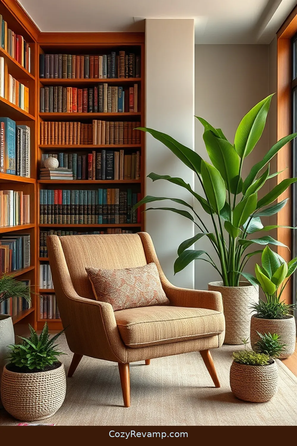 18 Essential Elements of a Mid-Century Modern Library Featuring Natural Fibers 7 Vintage-Inspired Accent Chairs for 18 Essential Elements of a Mid-Century Modern Library Featuring Natural Fibers