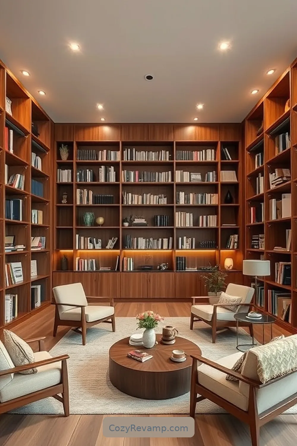 18 Essential Elements of a Mid-Century Modern Library Featuring Natural Fibers 5 Wooden Bookshelves for 18 Essential Elements of a Mid-Century Modern Library Featuring Natural Fibers