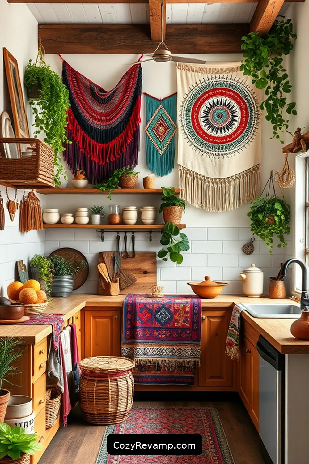 18 Essentials for a Bohemian Kitchen With Organic Cotton Material 13 Add Artistic Wall Hangings for 18 Essentials for a Bohemian Kitchen With Organic Cotton Material