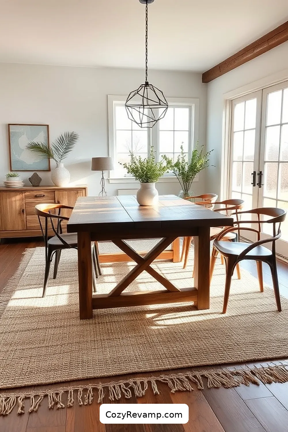 18 Inspiring Ideas for a Modern Farmhouse Dining Room Featuring Reclaimed Materials 13 Natural Fiber Rugs to Ground the Space for 18 Inspiring Ideas for a Modern Farmhouse Dining Room Featuring Reclaimed Materials