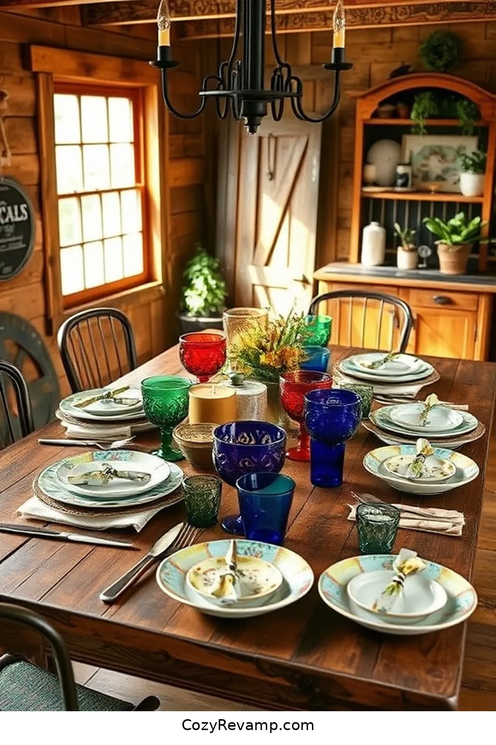 18 Inspiring Ideas for a Modern Farmhouse Dining Room Featuring Reclaimed Materials 7 Upcycled Vintage Dishware as Table Decor for 18 Inspiring Ideas for a Modern Farmhouse Dining Room Featuring Reclaimed Materials