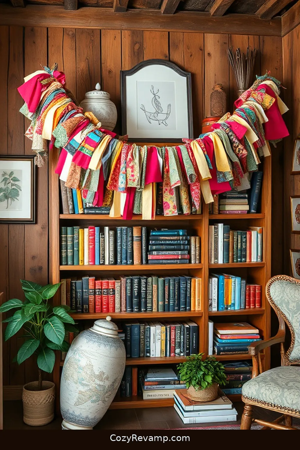 DIY Fabric Scrap Garland for 18 Inspiring Ideas for a Rustic Library With Upcycled Fabric Material
