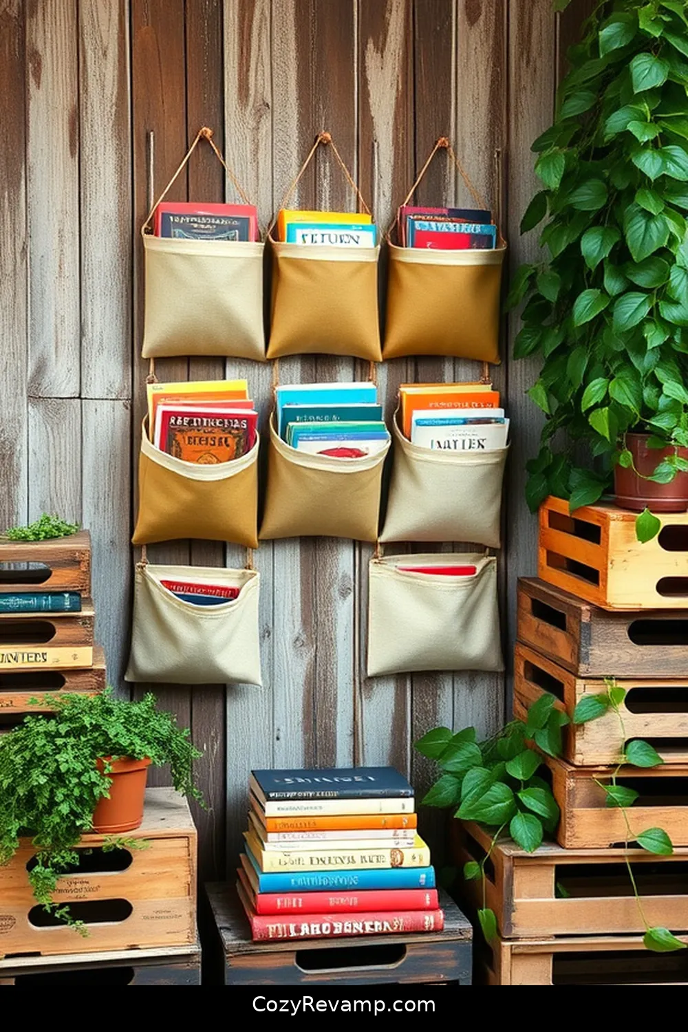 Fabric Wall Pockets for Storage for 18 Inspiring Ideas for a Rustic Library With Upcycled Fabric Material