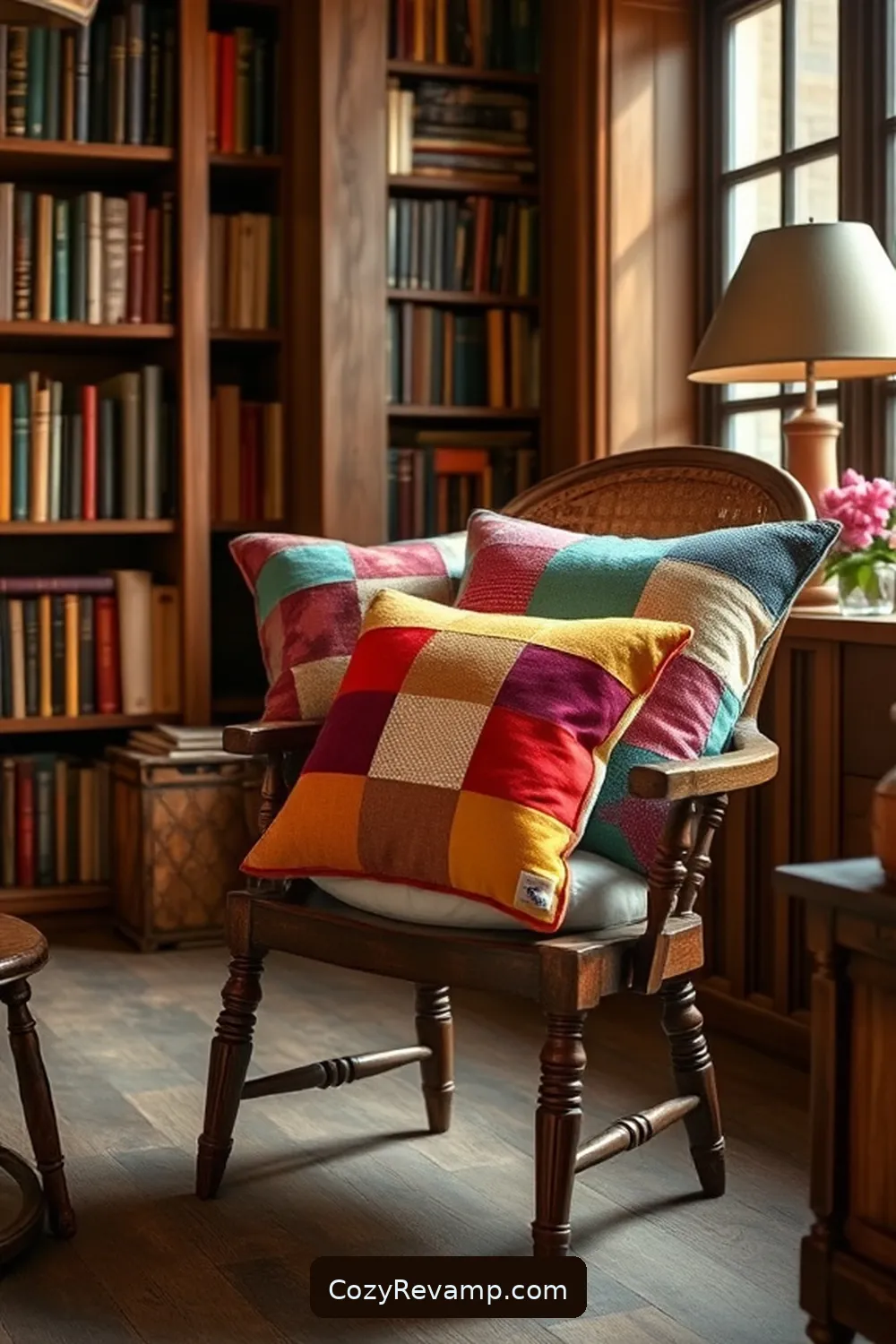 Patchwork Throw Pillows for 18 Inspiring Ideas for a Rustic Library With Upcycled Fabric Material