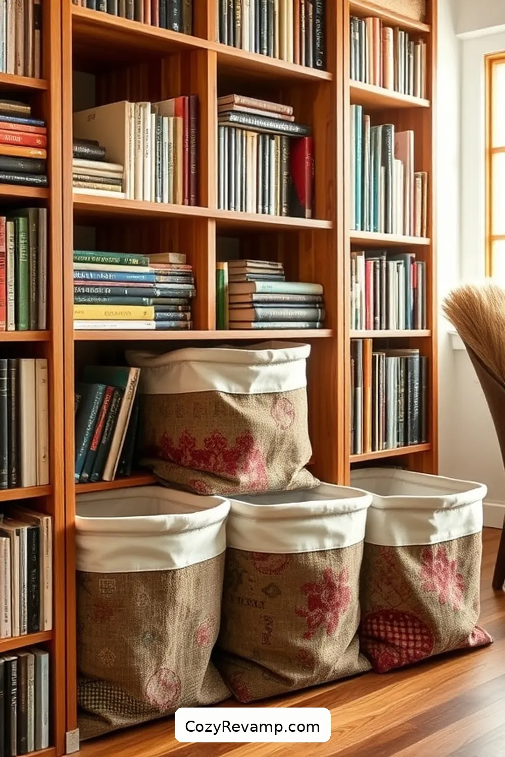 Rustic Fabric Storage Bins for 18 Inspiring Ideas for a Rustic Library With Upcycled Fabric Material