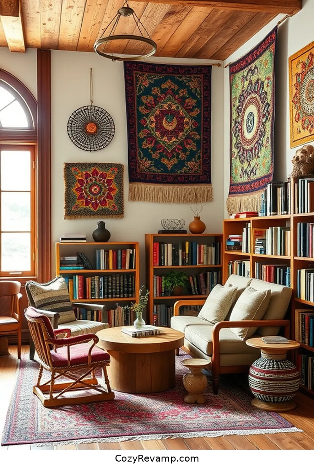 Tapestry Wall Hangings for 18 Inspiring Ideas for a Rustic Library With Upcycled Fabric Material