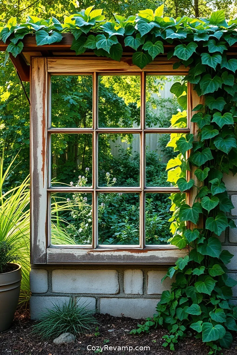18 Inspiring Minimalist Outdoor Patio Ideas With Reclaimed Materials 6 Repurposed Window Frame Trellis for 18 Inspiring Minimalist Outdoor Patio Ideas With Reclaimed Materials